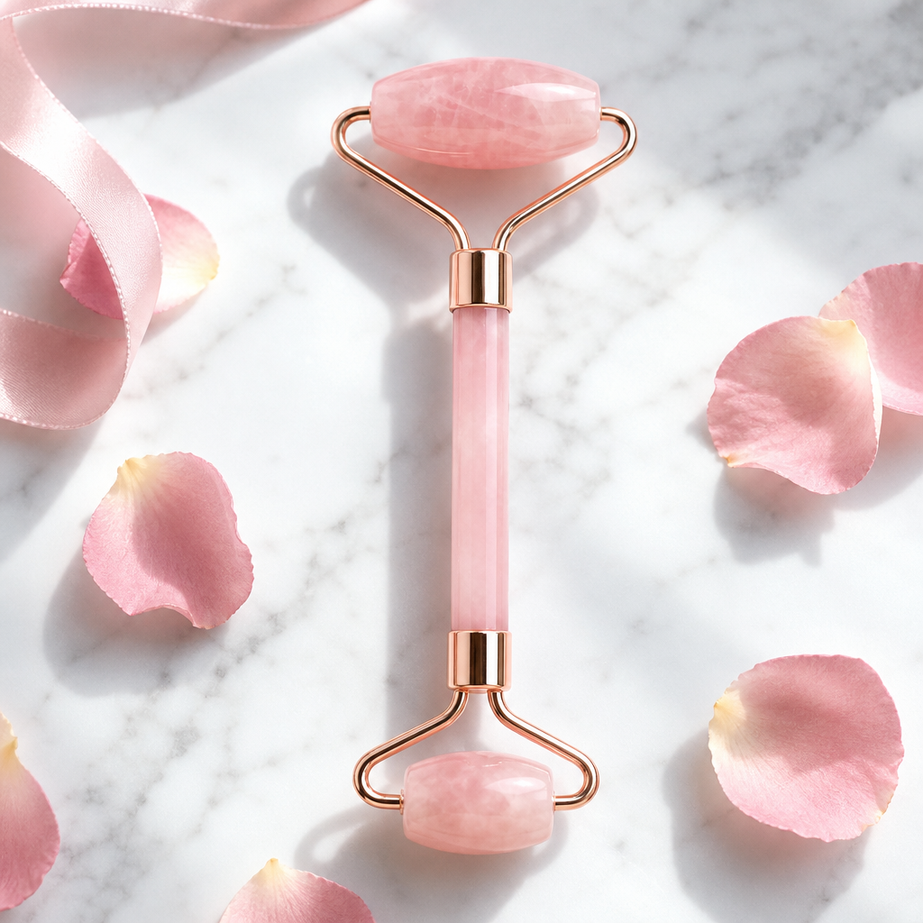 Rose Quartz Face Roller — Cool-Touch Depuffing Massage