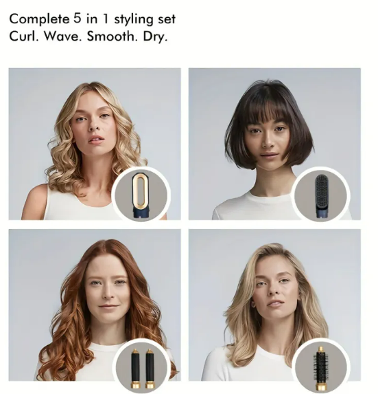 5-in-1 Hair Styler & Curling Wand — Dryer, Curler & Brush in One