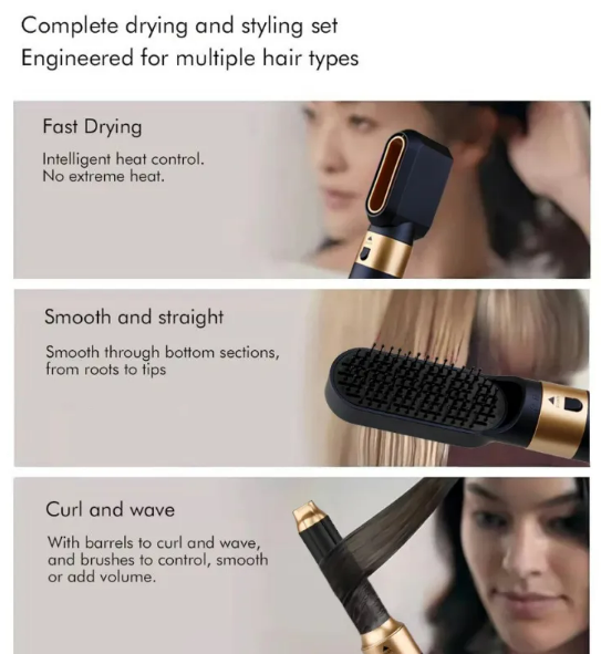 5-in-1 Hair Styler & Curling Wand — Dryer, Curler & Brush in One